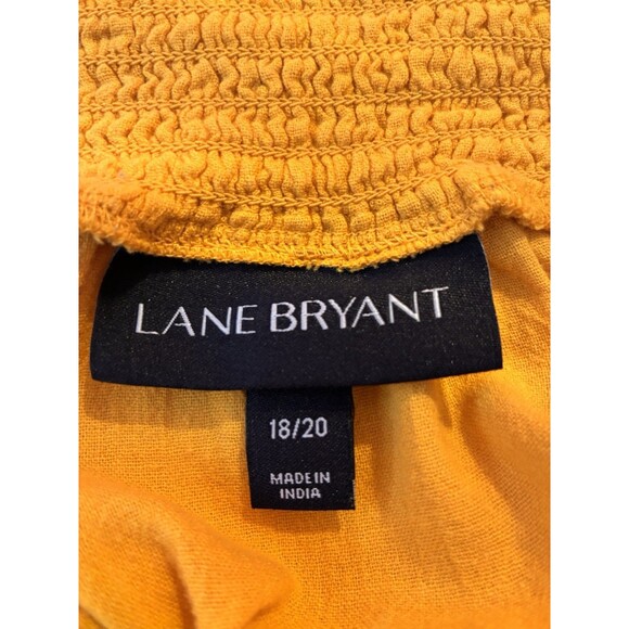 Lane Bryant 18/20 Mustard Boho Peasant Top Eyelet Bell Sleeve Cotton Shirt - Picture 3 of 8